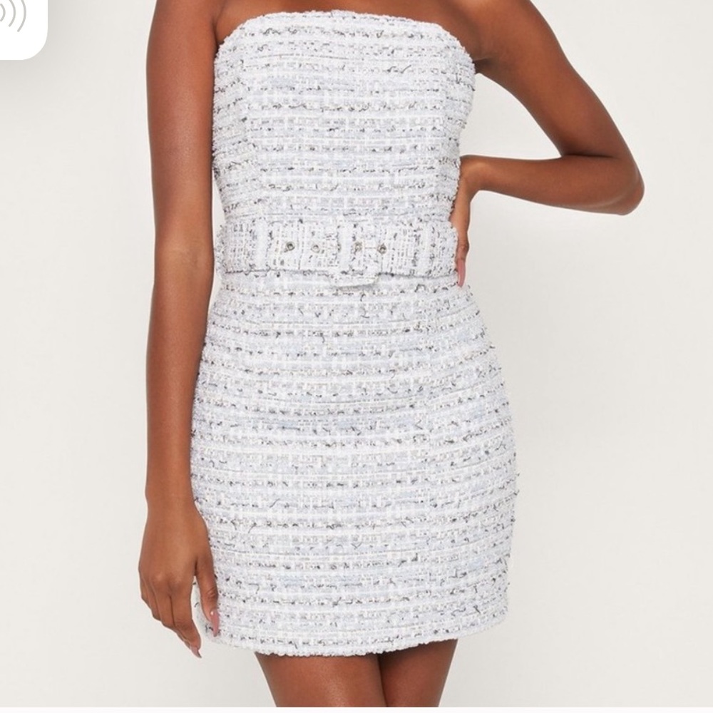 Baby Blue Tweed Mini Dress